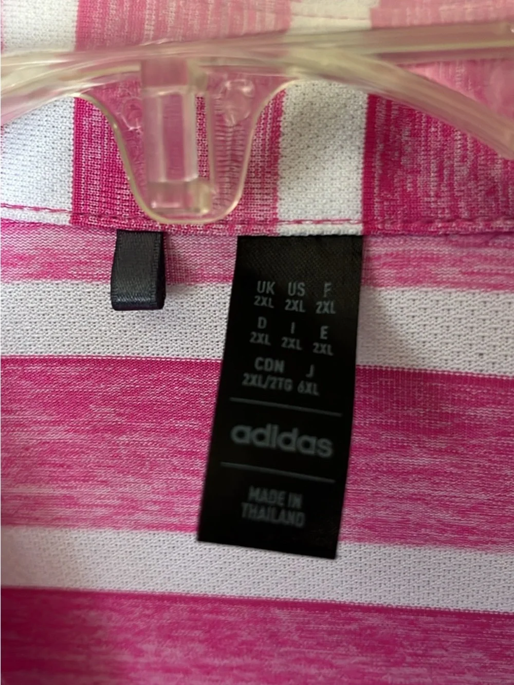 adidas Pink and White Striped Golf Polo